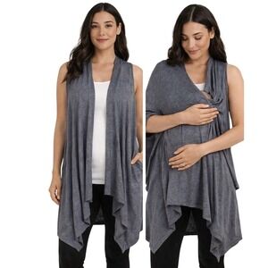 Motherhood Maternity Nursing Cover Up One Size Gray Sleeveless Wrap Shawl Rayon